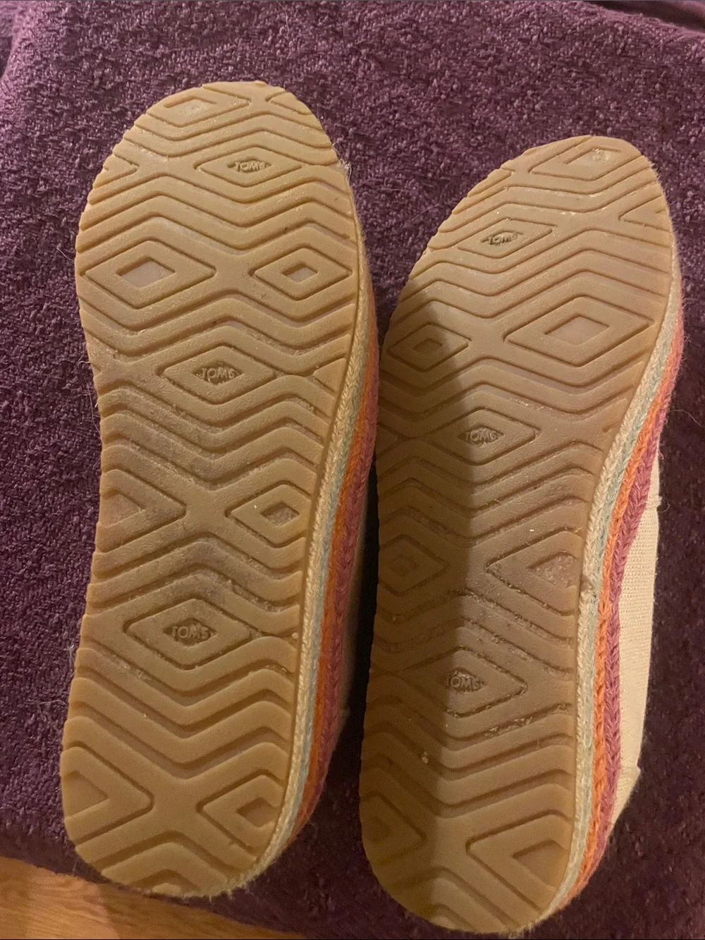 TOMS Cream Canvas Espadrille Platform Slip-Ons with Pink and Orange Trim